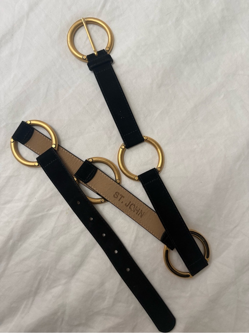 St. Johns Black Leather Belt with Gold Ring Accents